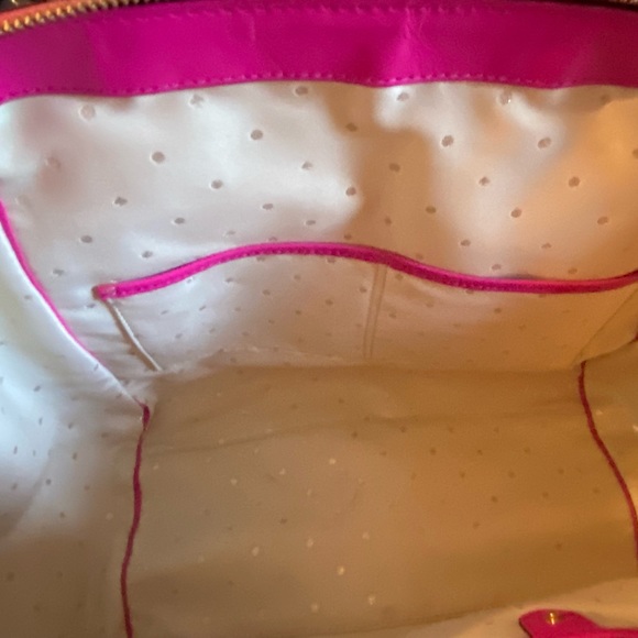 Gorgeous fuchsia hot Barbie pink leather Kate Spade satchel. Gold lurex dot int - Picture 13 of 13
